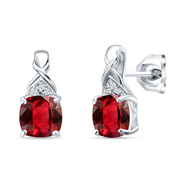 Cushion Ruby CZ Twisted Stud Earring 925 Sterling Silver Wholesale